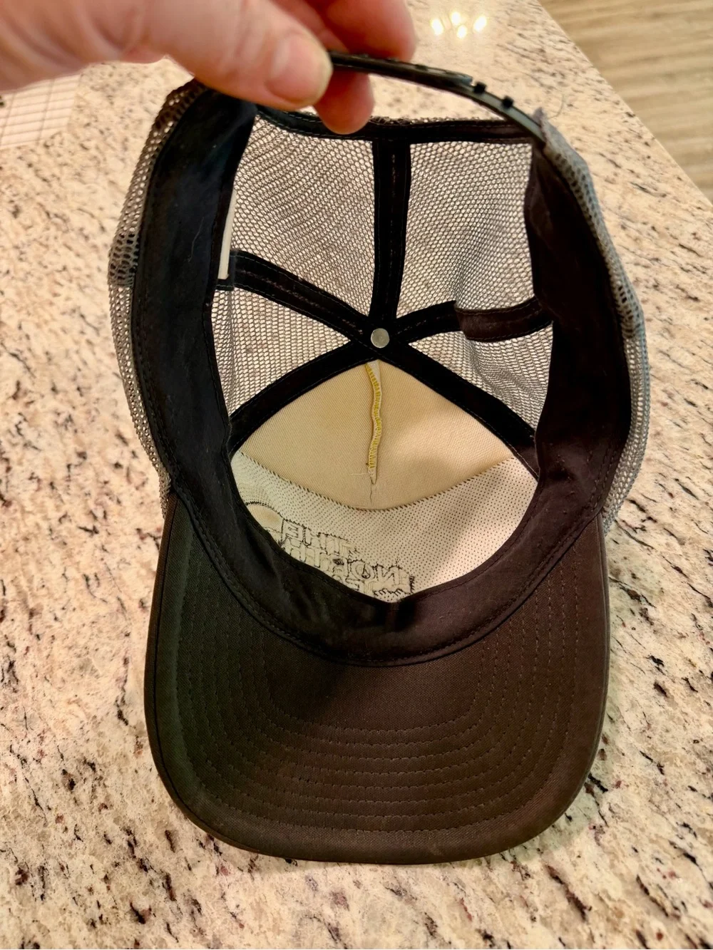 The North Face Cross Stitch Trucker Hat Cap Snapback One Size Yellow Gray